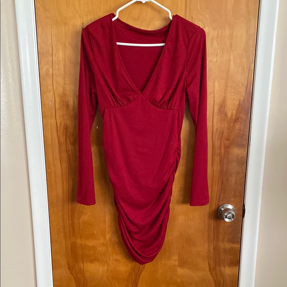 Red Bodycon Long Sleeve Cocktail Dress